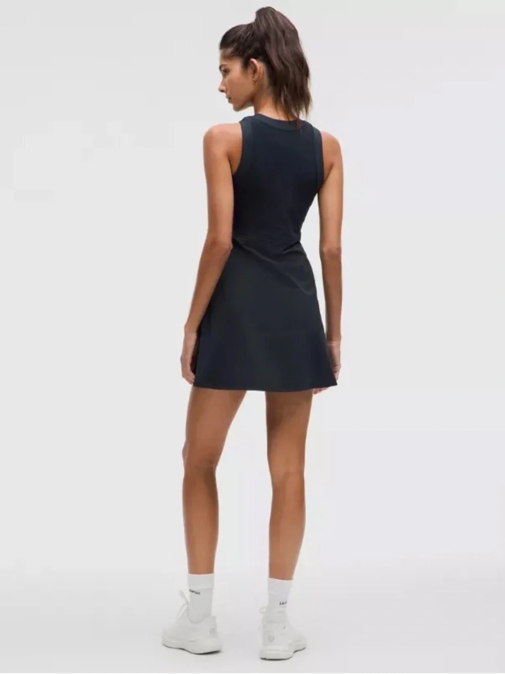 Grid-Texture Sleeveless Linerless Tennis Dress